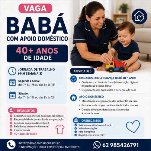 Babá com apoio doméstico - 40+ anos 