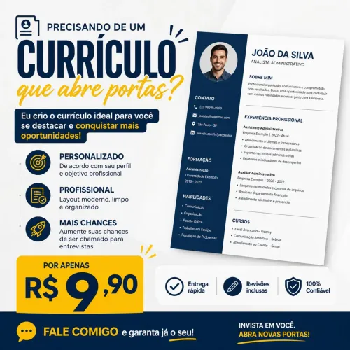 Precisa de um currículo profissional? Eu te ajudo!