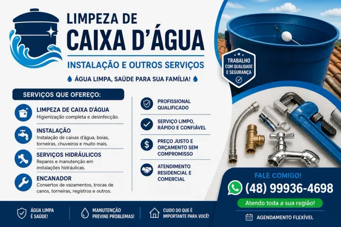 Limpeza e instalação de caixa d?água residencial 