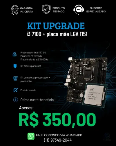 Kit Upgrade Intel Core i3-7100 + Placa-mãe LGA1151 DDR4
