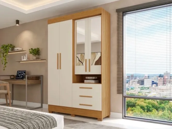 Guarda Roupa Débora ACP 100% MDF, 04 Portas e 03 Gavetas - Entrega Imediata;
