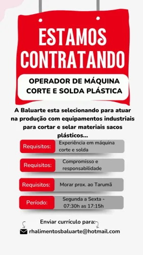 Contratando operador de corte e solda plástica 