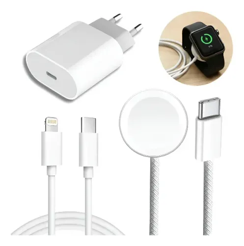 Cabo Carregador Rápido Relógio Para Apple Watch E Iphone 25w Branco