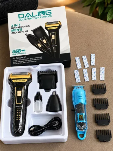 Kit maquininha shaver Daling 3 em 1 Recarregável USB