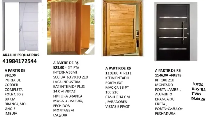 kit montado completo pt solida int 60 70 80 branco , mogno e imbuia a partir de 523,00