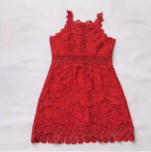 Vestido Renda Vermelha Crochê Festa Madrinha Casamento