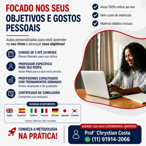 Aula Particular de Inglês, Espanhol, Francês, Alemão, Italiano, Japonês, Coreano e Outros