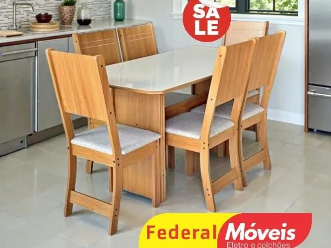 Mesa de Jantar Conjunto 6 Cadeiras 1,50x76 - Entregamos