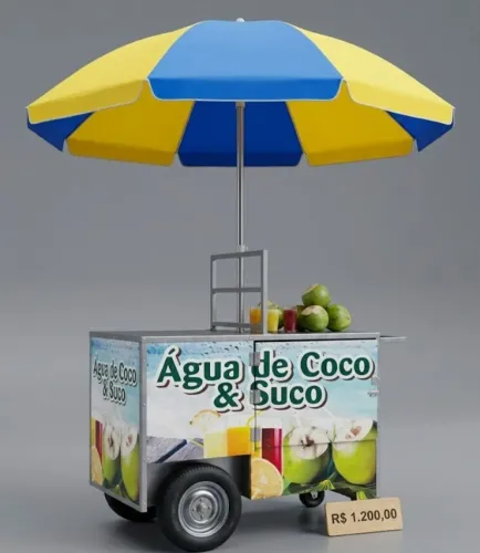 Carrinho de água de coco e suco