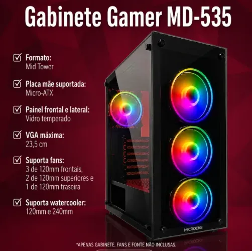 Gabinete gamer MD-535- Vidro Duplo temperado- novo/lacrado