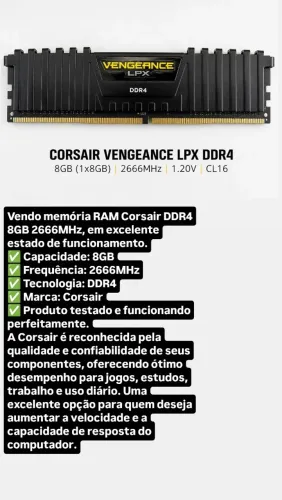 Memória RAM DDR4 CORSAIR 8GB 2