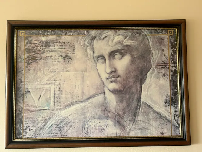 Quadro com tela anti-reflexo e moldura em madeira