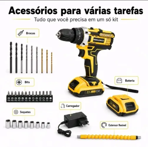 Furadeira parafusadeira 48v sem fio 2 baterias de litio kit maleta+ferramenta Bivolts.