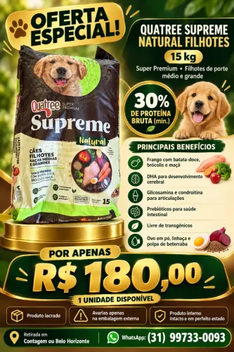 RAÇÃO SUPREME FILHOTES 30% de proteína.