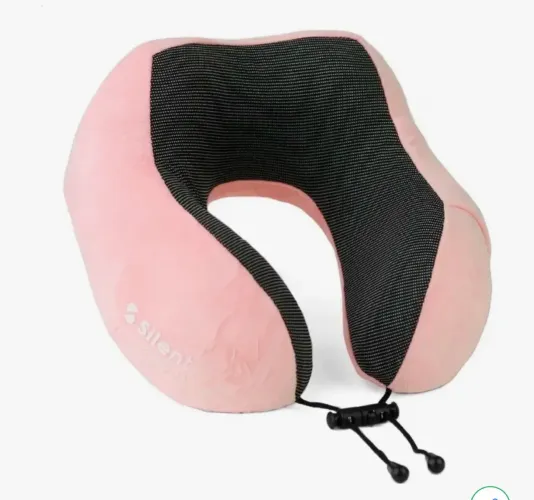 Travesseiro apoio encosto de pescoço para viagem ergonômico cor rosa Silent