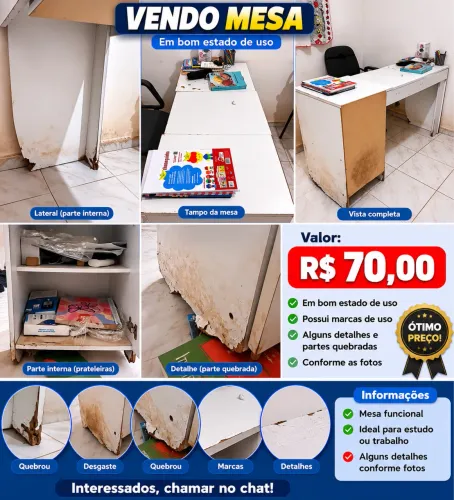 Mesa de Escritório Branca - R$ 70