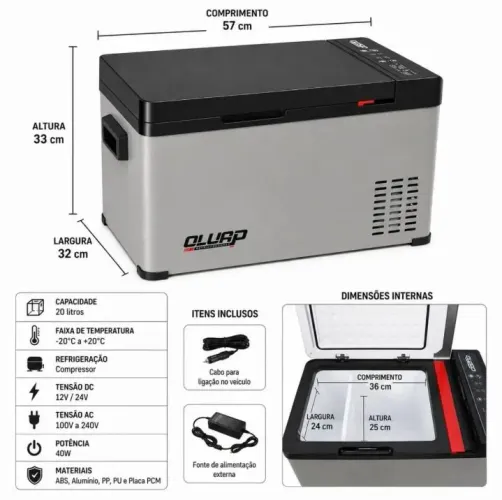 Geladeira 20 L portátil 12v camping