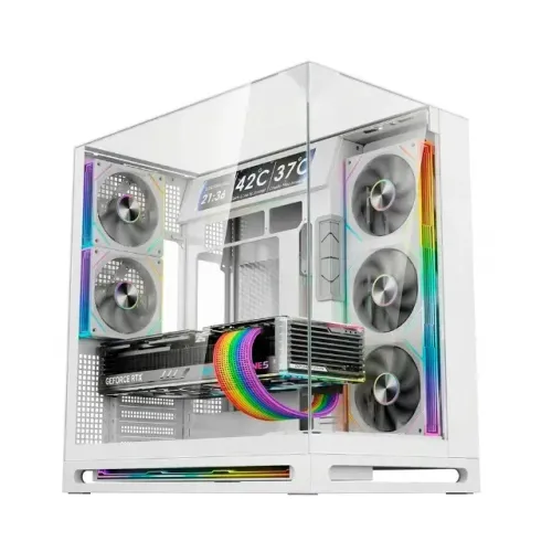 Gabinete Gamer Liketec Cygnus Snow, ATX, 8 Fans ARGB e Display LCD, Vidro Temperado, Branc