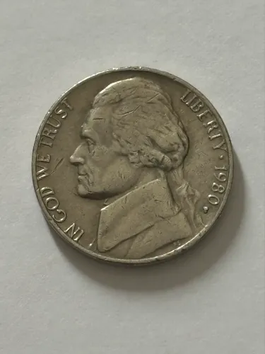 Moeda Americana Jefferson Nickel 5 Centavos De Dólar 1980