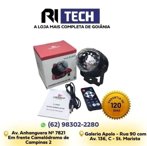 Refletor de LED RGB com Controle Remoto e Suporte Articulado Grasep D-LED03 | Cores Preto 