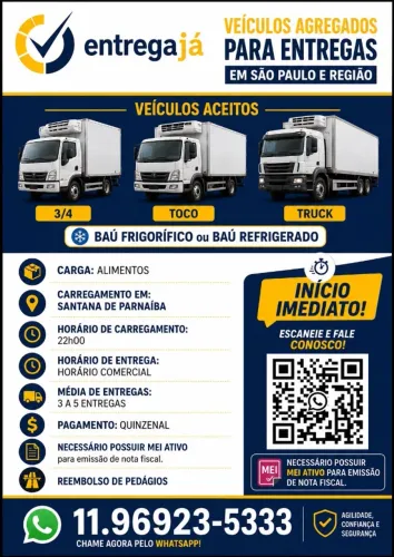 Agrega-se 3/4, Toco, Truck (Baú Frigorifico ou Refrigerado)