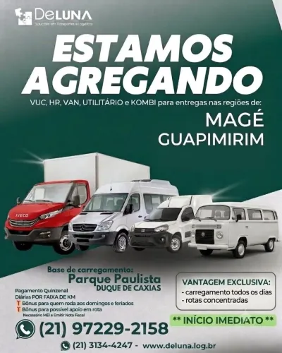 Agregando fiorino, kombi, van e vuc para operação shopee nas regiões de Magé e Guapimirim!