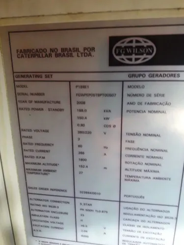 Gerador motor perkins 180 KVA 