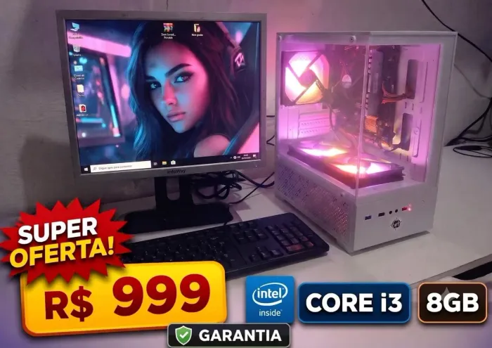 Computador Core i3 7° Geração 8g Gabinete Gamer 3Fans RGB + Monitor Windows11