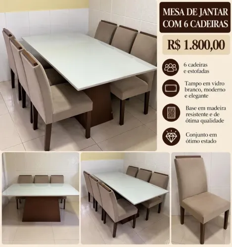 Mesa de Jantar de Vidro em Perfeito Estado