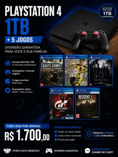 PS4 COMPLETO + 5 JOGOS