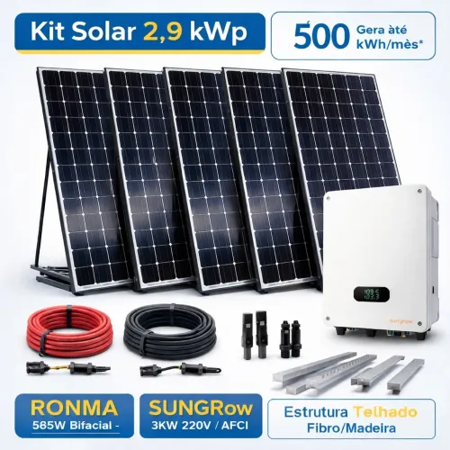 Kit Solar 2,9 kWp - Gera até 450 kWh