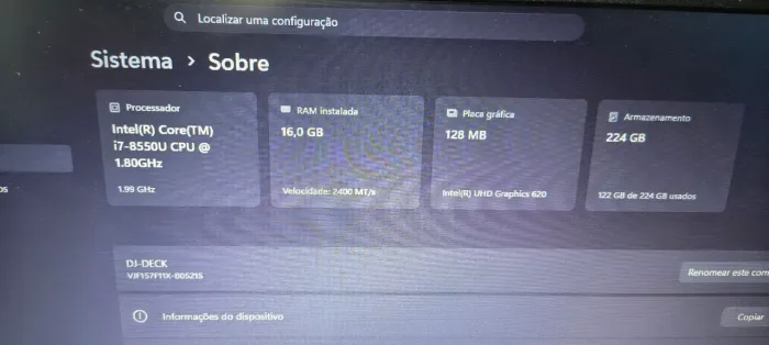 Notebook Dell i7 8 geração 