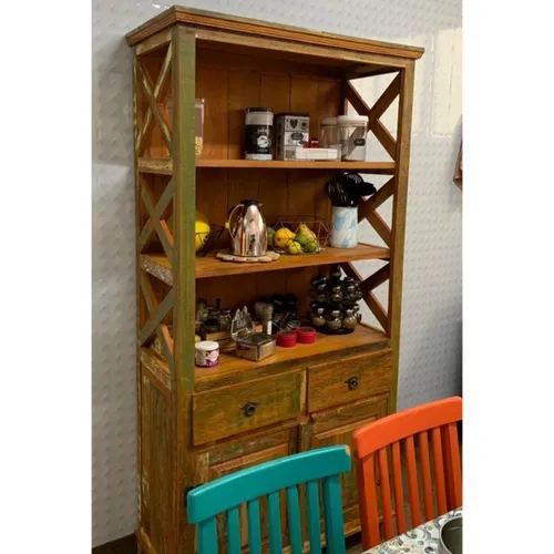 Estante X Peroba Rosa Rústica Com 2 Portas Com Patina