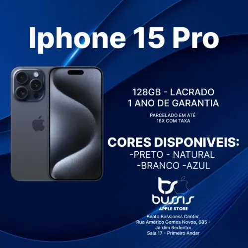 Iphone 15 Pro 128 Gb Azul | Lacrado Novo | Loja Fisica