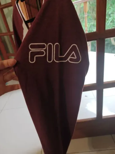Blusa Fila - Manga Longa - Cinza mescla com vinho Tam. M
