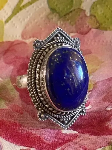 Anel Lápis Lazuli natural e prata 925 Aro 18