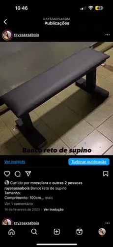 Banco de supino reto tamanho padrão de academia