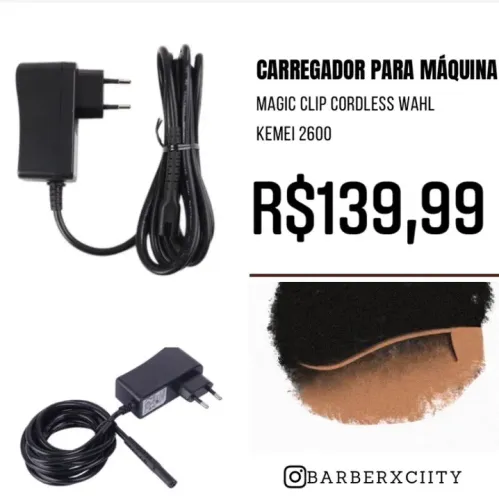 Carregador para Máquina de Cortar Cabelo Magic Clip Cordless Wahl Kemei 2600