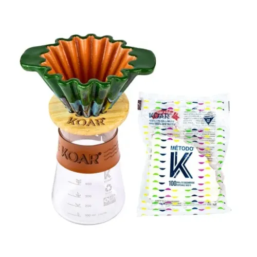 Conjunto Porta Filtro Cerâmica Koar Café Verde Escuro Azul Decanter Marron 100 filtros