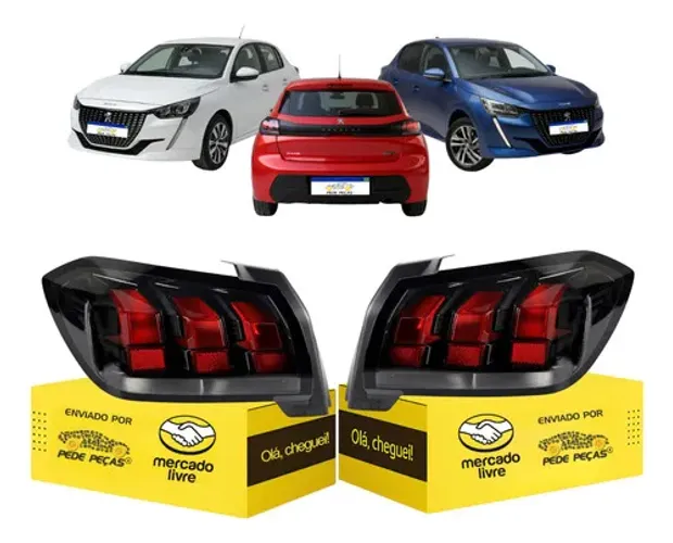 Par Lanterna Sinaleira Peugeot 208 2021 2022 2023 2024 Ambos Lados Vermelho/preto
