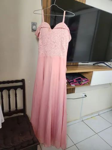 Vestido Longo Rose com Detalhe em Renda