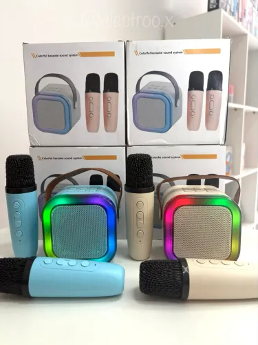 Caixinha karaoke portátil com 2 microfones Bluetooth