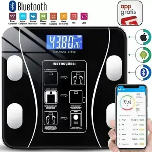 Balança Corporal Bioimpedância Profissional Bluetooth até 180kg