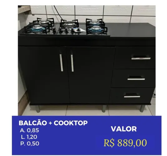 Balcão para Cozinha com Cooktop - Novo