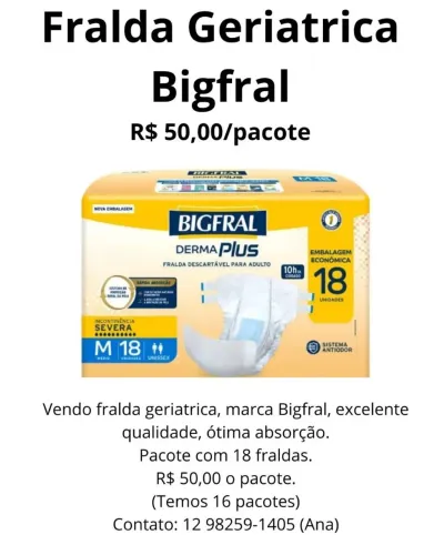 Fralda Geriatrica Bigfral Tamanho M