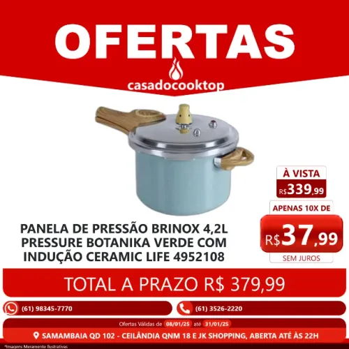 Panela pressao brinox 4,2l pressure botanika verde c/ inducaoao ceramic life 