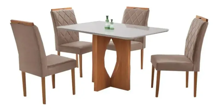 Mesa de Madeira Tampo de Vidro 4 Cadeiras NOVO FRETE E MONTAGEM GRÁTIS