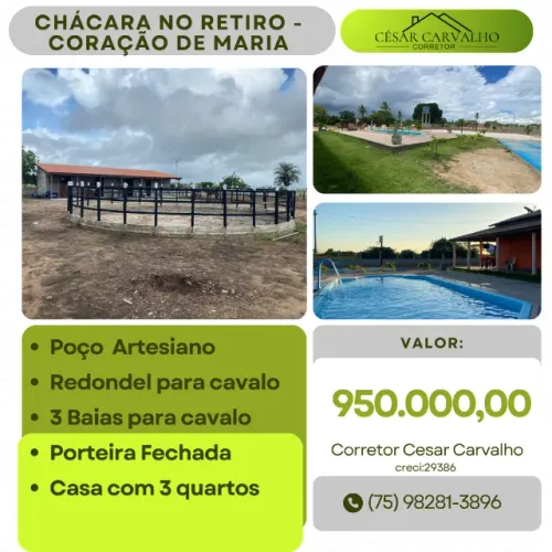 CHÁCARA NO RETIRO - CORAÇÃO DE MARIA - 2 TAREFAS