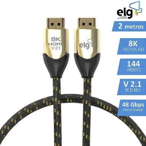 Cabo HDMI de 2 Metros, Versão 2.1, Ultra HD 8K 144Hz, Ultra High Speed 48Gbps - ELG