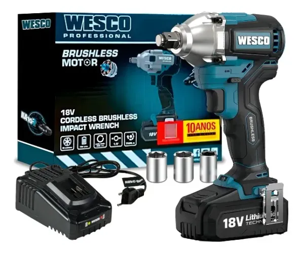 CHAVE DE IMPACTO WESCO BRUSHLESS 1/2POL 350NM C/1BAT 18V 2AH